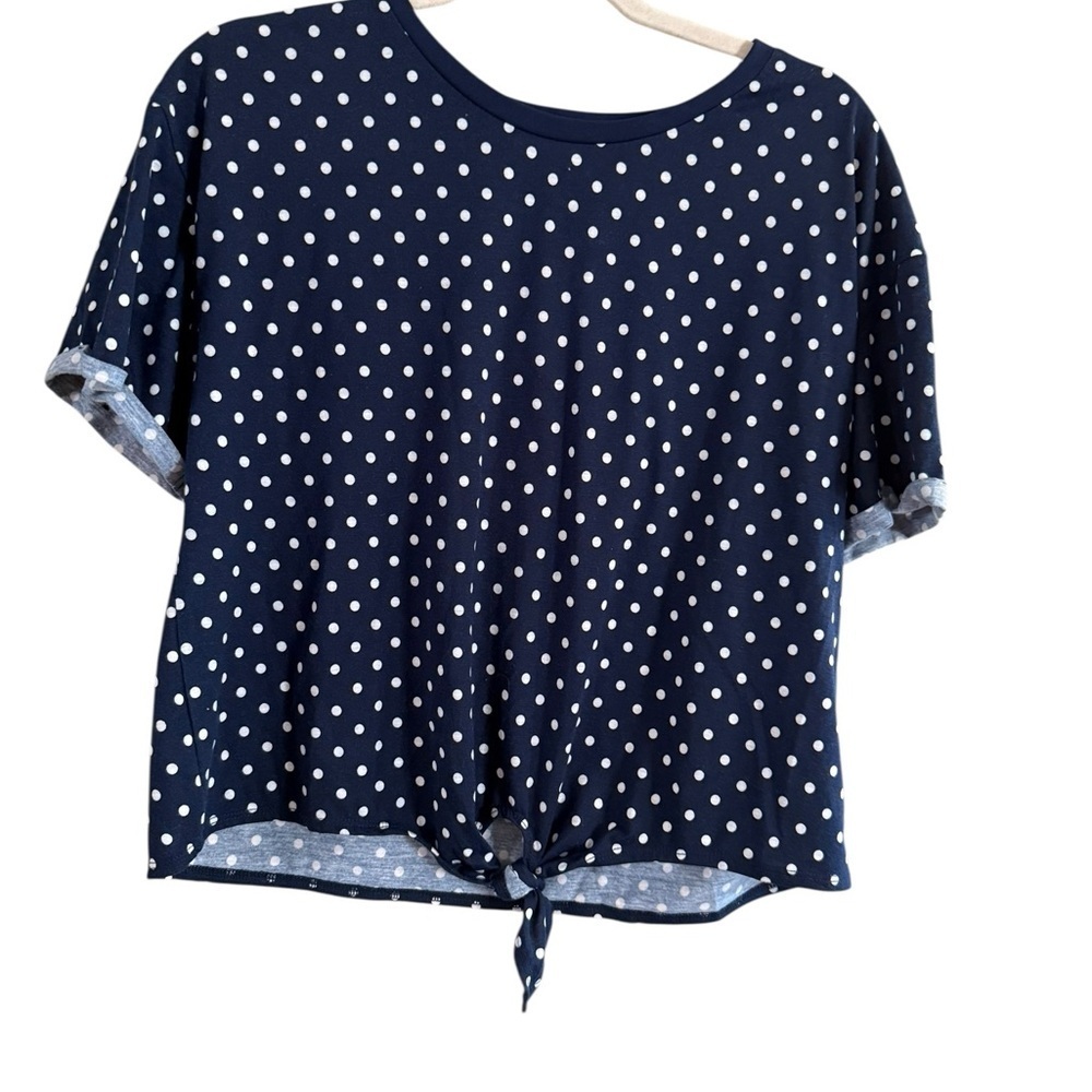 Elodie Blue White Cuffed Sleeve Tie Front Tee - Picture 2 of 9